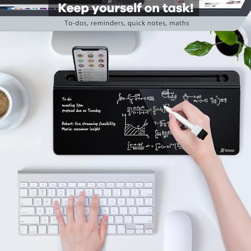 Varhomax Black Desktop Whiteboard with Storage - Glass Dry Erase Memo Board for Home Office