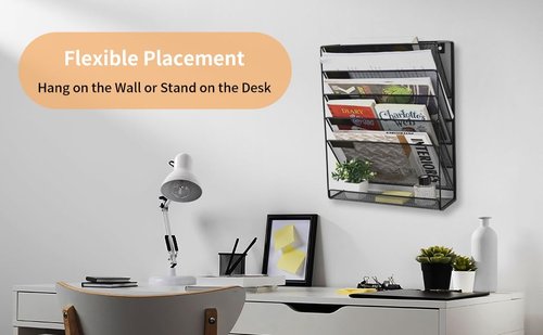 Modern Made Hanging Wall File Organizer - 6 Tiers Mail Organizer Wall Mounted - Multi Layer Wall Hanging File Organizer, Black Durable Metal Mail Holder