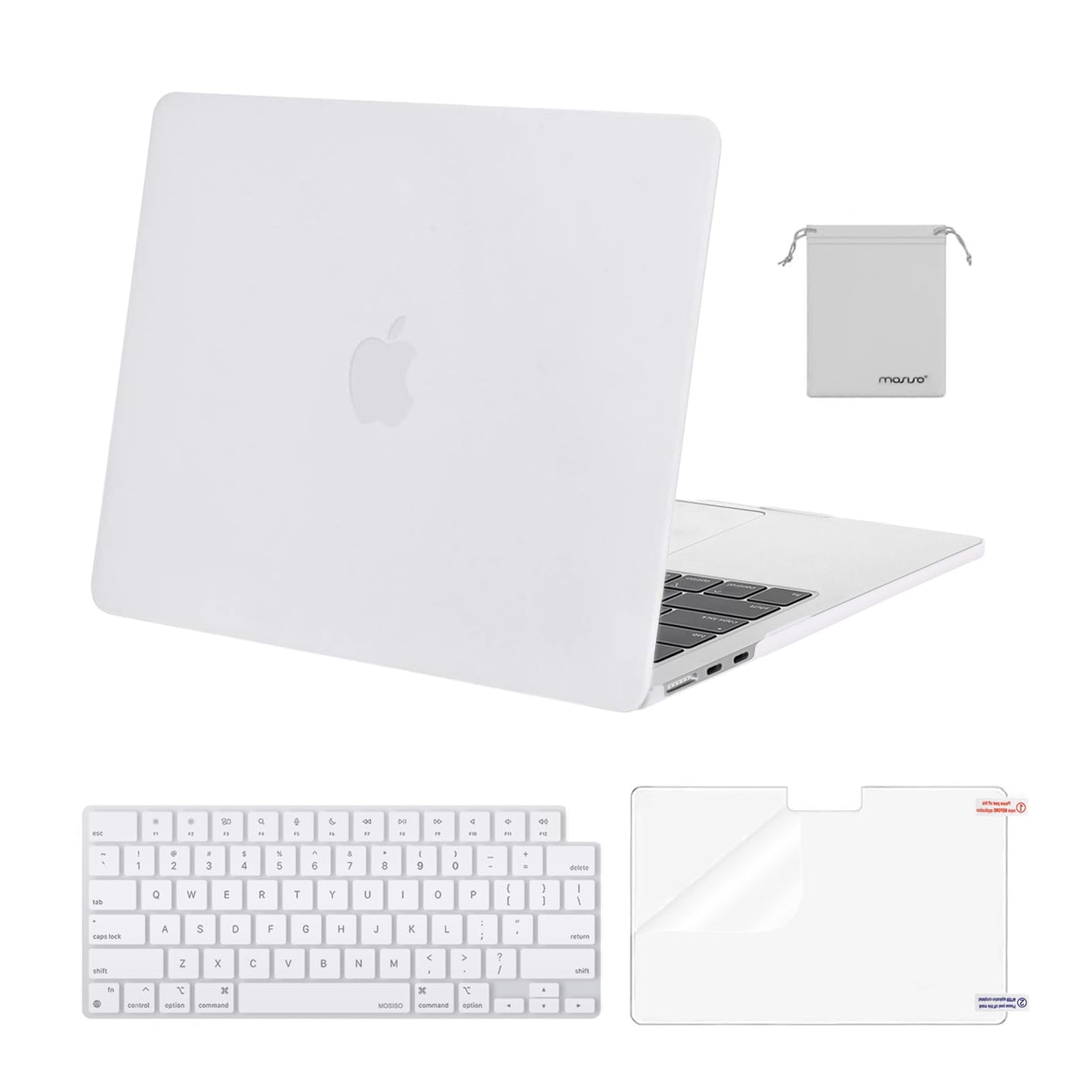 MOSISO Compatible with MacBook Air 13 inch Case M5 2026 M4 2025 M3 M2 2024-2022 A3449 A3240 A3113 A2681,Hard Shell&Keyboard Cover&Screen Film&Pouch for MacBook Air 13.6 inch Case, White