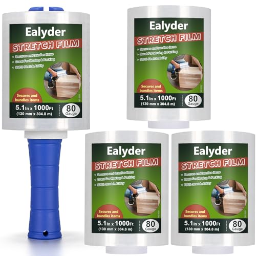 4-Pack Mini Stretch Wrap Film 80 Gauge 5.1" x 1000ft Clear Hand