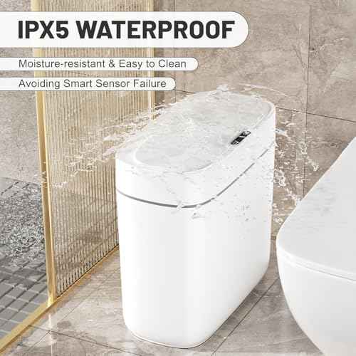 3.5 Gal Motion Sensor Bathroom Trash Can with Lid, Automatic Trash Can Small Smart Garbage Can Touchless, Waterproof Slim Trash Bins for Bedroom Office Kitchen