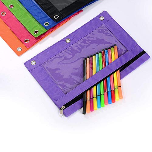 Black 2-Pack 3-Ring Pencil Pouches with Zipper for Binders & Cosmetics