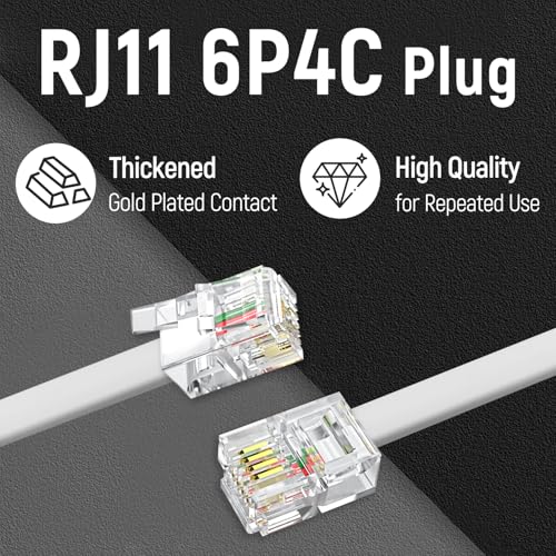 Uvital 10FT White Phone Extension Cord RJ11 Landline Cable for Home & Office