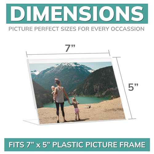 pbf 7x5 Acrylic Sign Holder | 7 x 5 Horizontal Stand Up Slanted Sign Holder | Acrylic Stands for Display | Clear Picture Frame, Menu Table Top Stand, Plastic Flyer Holder (24-Pack)