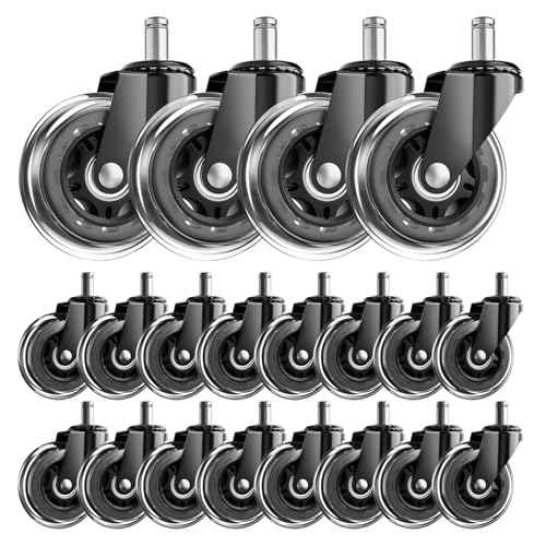 Office Chair Wheels, Set of 20 Caster Wheels Office Accessories, 3 Inch Heavy Duty Casters for Chairs to Replace Office Chair Mats, Smooth & Quiet Universal Fit for Most Chairs(20 Pack)