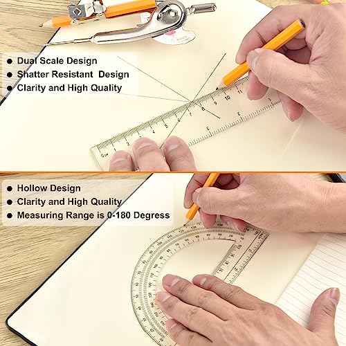 120 Pieces Geometry Math Set Compass for Geometry Math Compass and Protractor Set Include Metal Compass with Pencil Plastic Ruler and Protractor for Student School Office Woodworking Drawing Tools
