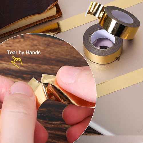 Solid Foil Washi Tape - Low Tack Self Adhesive Decorative Washi Tape Shiny Metallic Color - 3/5 Inch Wide and 66 FT Long Total, Gold