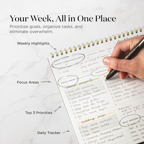 Ink+Volt Black Spiral Desk Pad Weekly Planner | Undated A4 Notepad for Work & Study