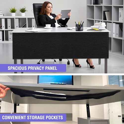 14.9 x 60 Inch Under Desk Privacy Panel with Table Cable Management Net Desk Skirt Modesty Desk Panel Self-Gripping Straps for Office and Home