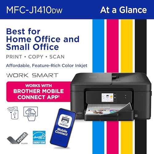 Brother Work Smart 1410 Wireless Color Inkjet All-in-One Printer with 2.7¡± Color Touchscreen and Automatic Duplex Printing | Includes Refresh Subscription Trial(1) (MFC-J1410DW)