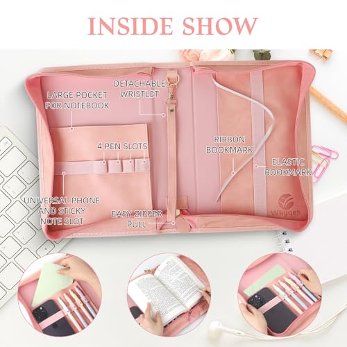 Bible Cover Case for Women£¬Large PU Leather Debossed Scripture Cover with Cross & Rose£¬Bible Accessories£¬Bible Carrying Case for Women, Girls, Gifts (Pink Gold)