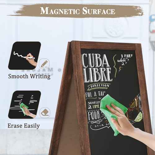 Wooden A-Frame Sign, Magnetic 40" x 20" Brown Chalk Board Sign Board, Double-Sided Sandwich Board Signs Outdoor, Chalkboard Easel, Menu Board for Restaurant, Business or Wedding
