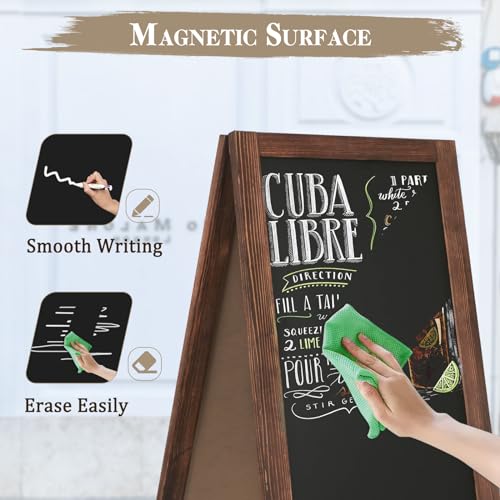 AMUSIGHT 40x20 Inch Double-Sided Wooden Chalkboard Sign A-Frame Outdoor Menu Board