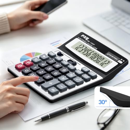 12-Digit Desktop Calculator with Large LCD Display & Big Buttons - Office & School Use