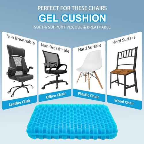 Gel Seat Cushion for Long Sitting - 16.5" x 14.5" x 2.4" (Extra Thick£¦Soft) Gel Cushion for People Over 185 lbs, Pressure Relief Cushion for Office Chair, Egg Cushions for Wheelchair, Gel Pad for Car