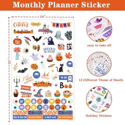 Planner Stickers - 12 Festival Theme Monthly Planner Stickers, Accessories 14 Sheet 1500+ Colourful Sticker£¬Holiday Seasonal Sticker, for Calendar Journaling, Gifts