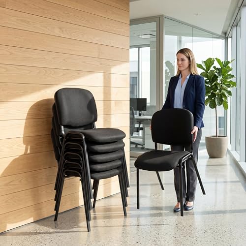 DM Furniture Stackable Office Guest Chairs – Black Mesh, Set of 5, Armless, Padded Back & Seat