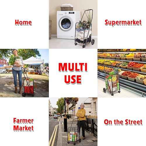 dbest products Cruiser Cart Sport, Foldable Grocery Cart on Wheels,Multi-Use Collapsible Folding Laundry Basket with Wheels