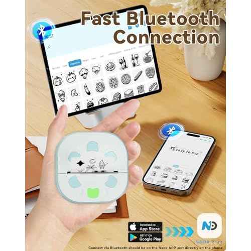Sticker Printer, PrintPods Mini Printer, Bluetooth Portable Sticker Maker with 3 Rolls Paper, Print Pod Inkless Thermal Printers for iphone, Impresora Port?til for Notes, Journal, DIY, Kids Gift