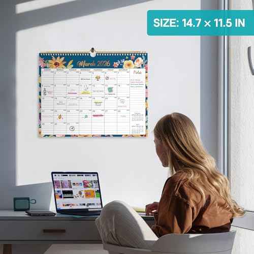 2026 Calendar, Monthly Wall Calendar from October 2025 to June 2027, 11.5" x 14.7", Spiral Binding Hanging Wall Calendar, Perfect for Home or Office,Floral