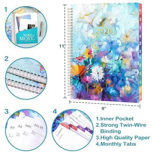 2026 Planner - 2026 Planner Weekly and Monthly, January 2026 - December 2026, 8.5" x 11", Calendar Planner 2026 with Colorful Monthly Tabs, Twin-wire Binding, Holidays, Back Pocket