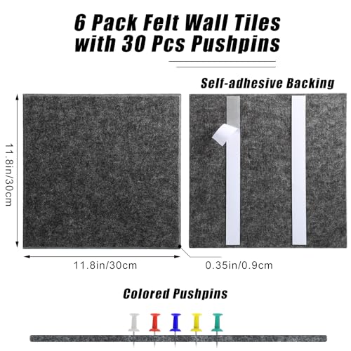 Dark Gray 36x24 Inch Cork Bulletin Board Pack of 6 Felt Pin Boards