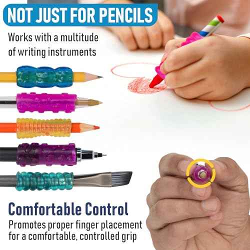 The Classics 12-Pack Extreme Gel Pencil Grips, Assorted Colors and Shapes, 1.3-Inch Long (TPG-16512)