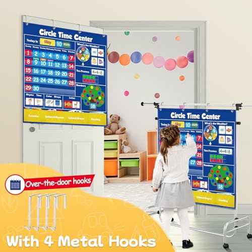Circle Time Learning Center Pocket Chart Classroom Calendar for Kids, Weather Chart Counting Alphabet Ten Frame Color, Kindergarten Preschool Classroom Must Haves Pre K Learning Activities