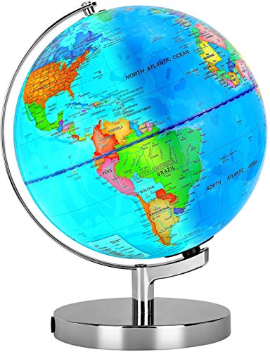 POOCCI 8-Inch Illuminated Globe with Writable Map, Night Light & Magnifier