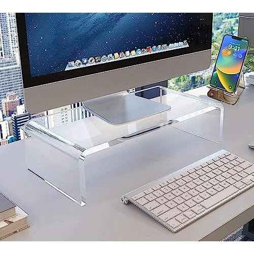 Acrylic Monitor Stand Riser Anti-Cat Laptop Cover Protector, Crystal Clear Laptop Stand, 16 inch Computer Monitor Riser for Home Office