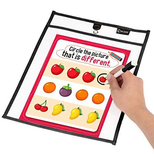 Magnetic Dry Erase Pockets by Two Point (30-Pack) - Portrait - Black Dry Erase Pocket Sleeves, Job Shop Ticket Holders, Clear Paper Sleeves Protector, Magnetic Pouch