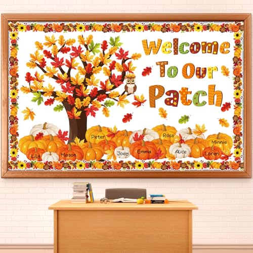 Welcome to Our Patch Fall Classroom Bulletin Board Decorations – Maple Leaves Pumpkin Tree Cutouts