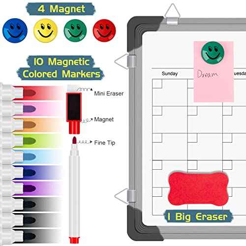 Dry Erase Calendar Whiteboard for Wall, Polegas 16" X 12" Magnetic White Board Board, Small Wall Monthly Double Sided Boards Student, Home, Office (White)