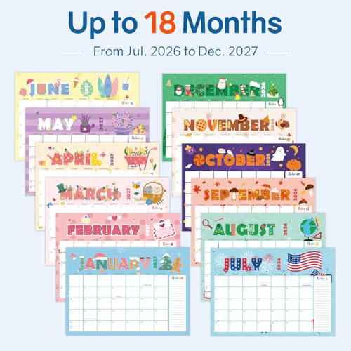SUNEE Cute Desk Calendar 2026-2027, 17x12 Inches, Jul. 2026 - Dec. 2027, 18-Month Planner with Notes