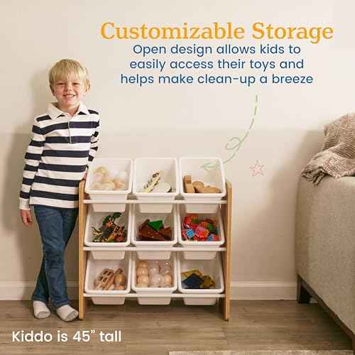 ECR4Kids 3-Tier Organizer with 9 Bins, Toy Storage, Dark Natural/White