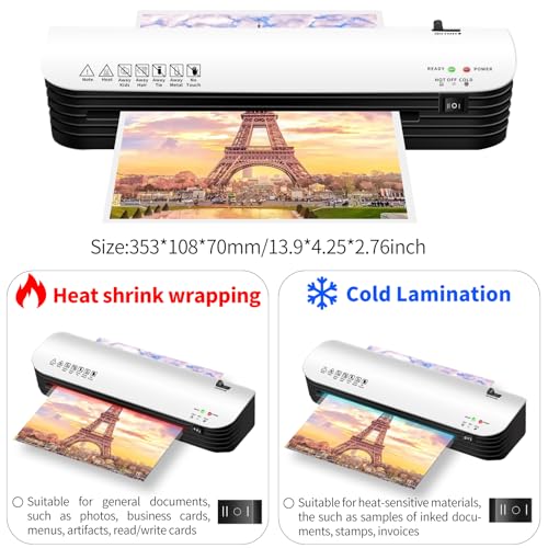 9 Inch Laminator Machine for Documents and Photos, 6 in1 A4 Thermal Laminator Machine with Never Jam Technology, 15 Laminating Sheets, Use for Home Office School