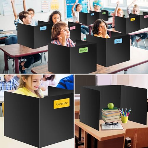Black 30-Pack Desk Dividers for Students, Waterproof Durable Plastic Study Carrel Dividers, Easy to Clean, Privacy Classroom Shield Folder Boards for Student Desk