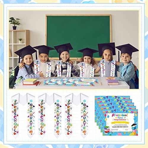 Sureio 24 Pieces Preschool Graduation Gifts Kids Graduation Stole with Preschool Diploma 12 Pcs Preschool Printed Graduation Sash and 12 Pcs Preschool Diploma Unisex Graduation Stole (Preschool)