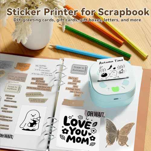 Mini Sticker Printer, Portable Thermal Photo Printers with 3 Rolls Stickers Paper, Bluetooth PrintPods Inkless Pocket Printers for Phone, Impresora Port?til for Journal, DIY Notes, Kids Gift