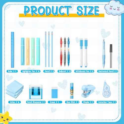 192 Pcs Middle High School Supply Kit for Student Girl Back to School Supplies Bundle Essential Stationery Stuff Set Include Calculator Notebooks Compass Folder Pen Stapler and More (Blue)