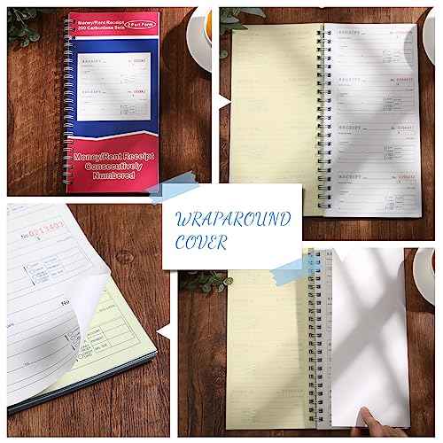 Crtiin Books Money and Rent Receipt Book 2 Part Carbonless Receipt Log Book with Carbonless Copies, Spiral Bound, 200 Sets Per Book, 4 Receipts Per Page, 5.25 x 11 Inch(10 Pcs)
