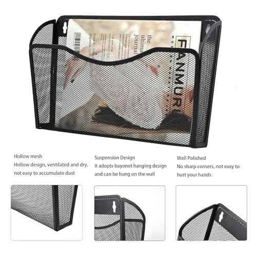6 Pack Wall File Organizer, Mesh Hanging Metal Vertical Wall Mounted File Holder for Office/Home