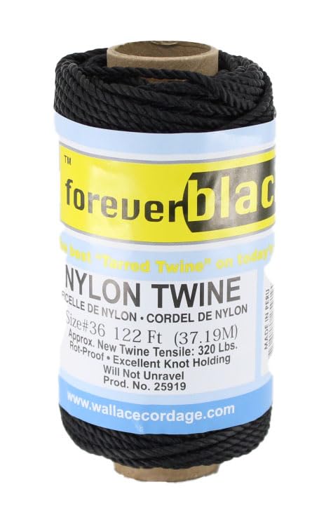 1/4 lb #36 121 ft Forever Black Tarred Nylon Twine - T.W. Evans Cordage