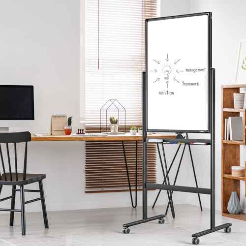 Mobile Dry Erase Board on Wheels - TANKEE 40 x 24 Magnetic Double Sided Whiteboard Easel, Large Reversible Rolling White Board with Aluminum Frame Standing for Office, Home, Classroom