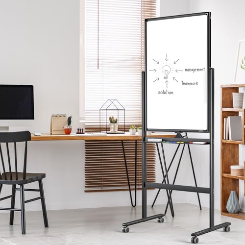 Tankee Black 24"x40" Adjustable Standing Whiteboard on Wheels - Double-Sided Dry Erase Board for Office & Classroom