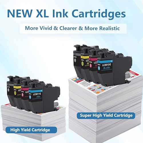 LC3013 4-Pack (1 Each of) High Yield Black, Cyan, Magenta, and Yellow Ink Cartridges - Replacement for Brother MFC-J491DW MFC-J497DW MFC-J690DW MFC-J895DW Printer