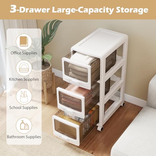 Giantex 3-Tier Rolling Storage Cart - 3-Drawer Utility Cart with Lockable Wheels