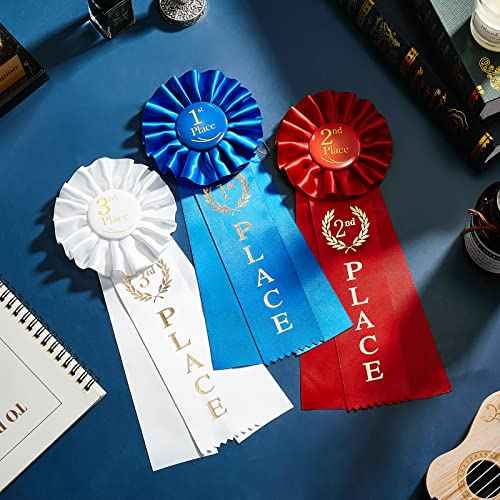 MTLEE 24 Pieces Award Ribbons Set 1st Place Rosette Ribbon Prize for Medals Winner Grand First Second Third Place for Competition Sports Events Prizes, 1st Blue, 2nd Red, 3rd White