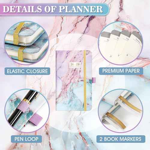 2026-2028 Monthly Pocket Planner - 3 Year Monthly Planner 2026-2028, Jan. 2026 - Dec 2028, 6.3" x 3.8", Small/Purse Planners with 60 Notes Pages, Inner Pocket, Pen Loop, Elastic Closure,