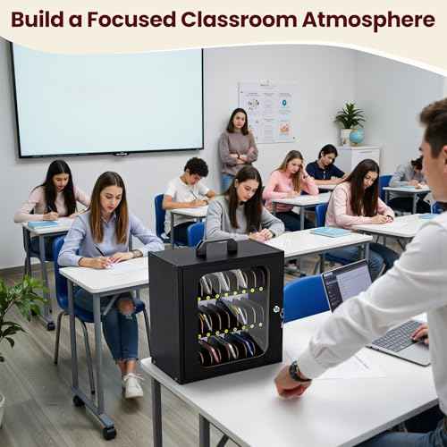 Cell Phone Caddy for Classroom, Adjustable 33 Slots Phone Locker Box for School Home Office Management Easy Assembly Wooden Cellphone Storage Cabinet for Teacher